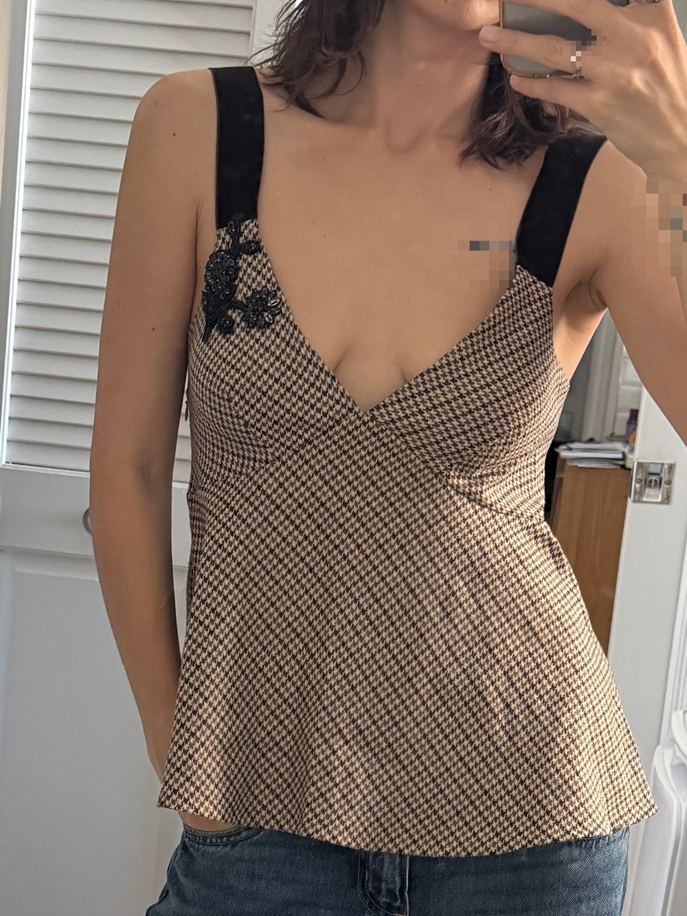 P.A.R.O.S.H Plaid V-Neck  Top with Velvet Straps